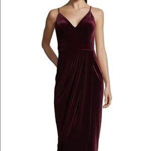 Burgundy Velvet Split Hem Evening Dress